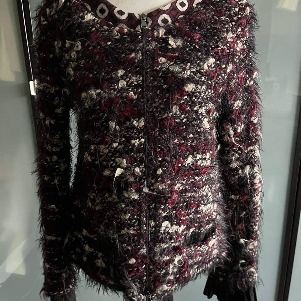 Stylish Women's Textured Jacket - Black and Red